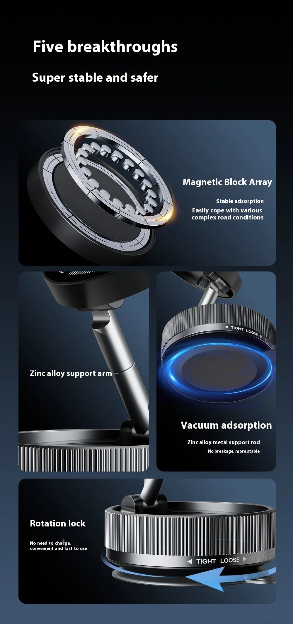 Vacuum Magnetic Phone Holder – Car, Desk & Mirror Mount