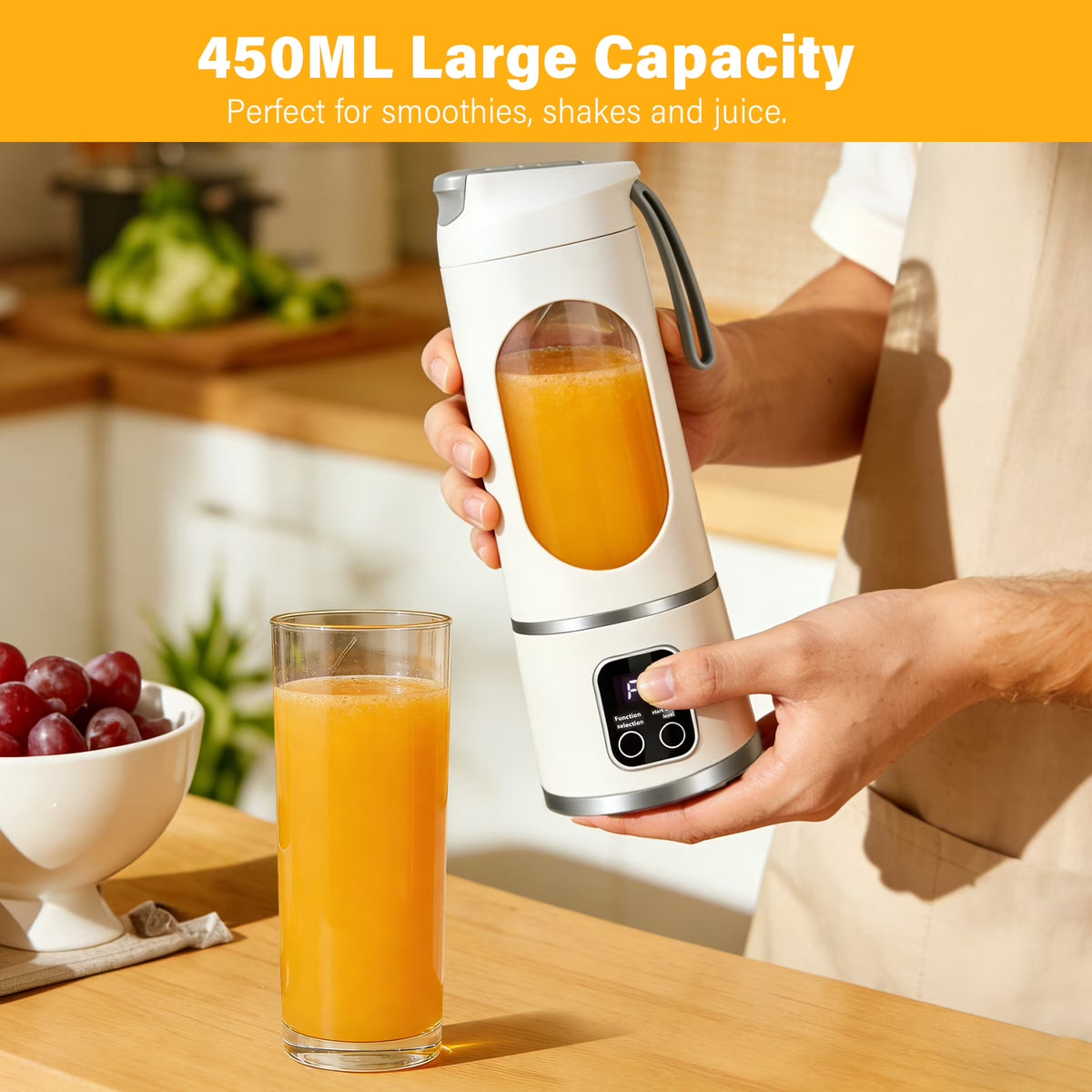 Portable Blender 450ML Type-C Rechargeable Personal Smoothie Blender, 12-Blade Portable Juicer Blender for Smoothies & Shakes, Mini Portable Juicer Travel Blender for Gym, Office & Outdoor