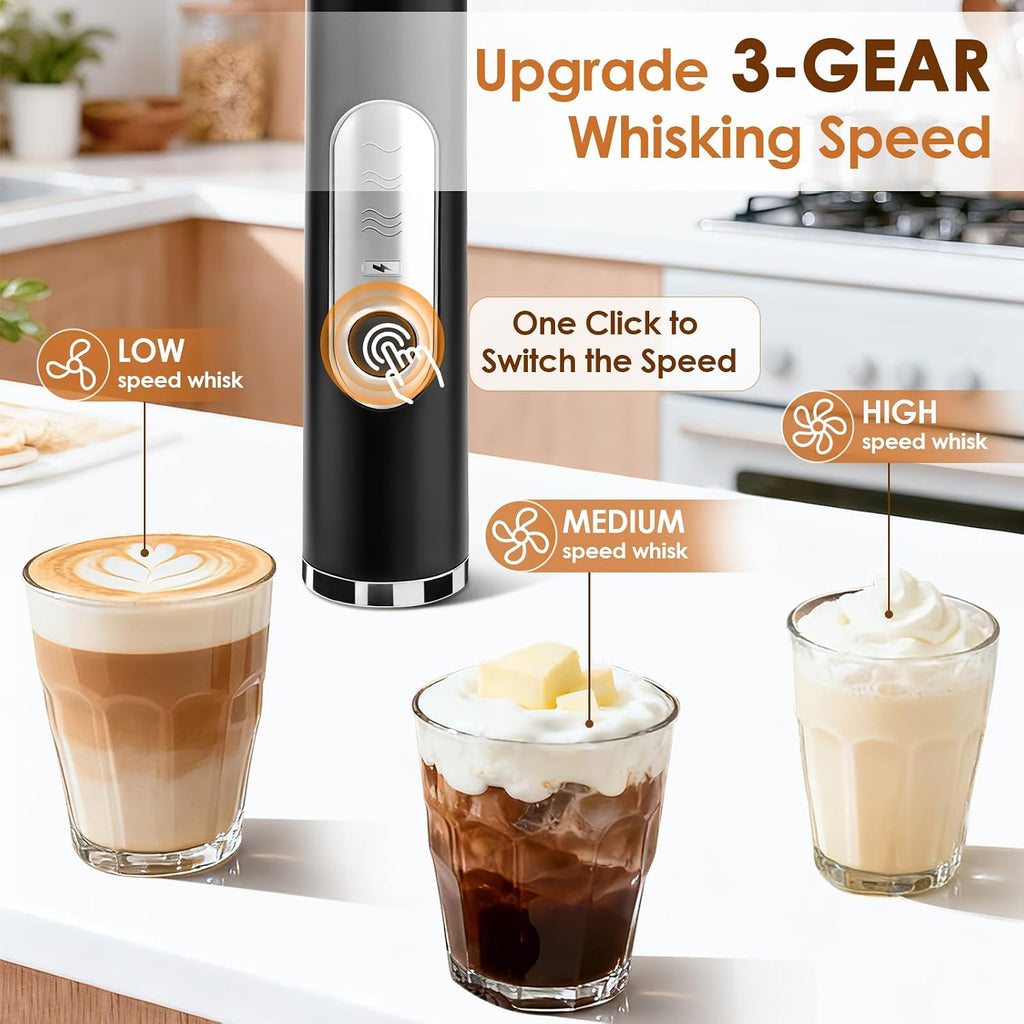 Handheld Milk Frother, Rechargeable Milk Frother, Coffee Mixer Wand, Black