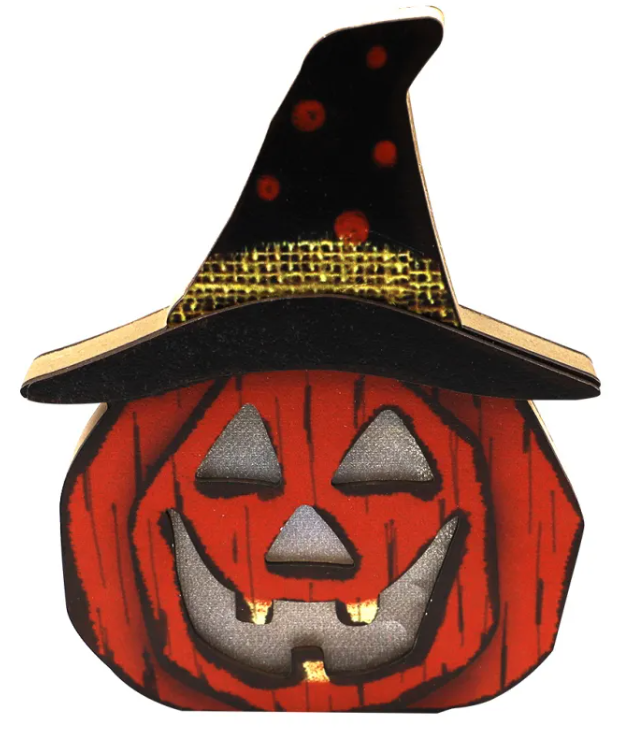 Wooden Pumpkin LED Lamp – Halloween Table Decor