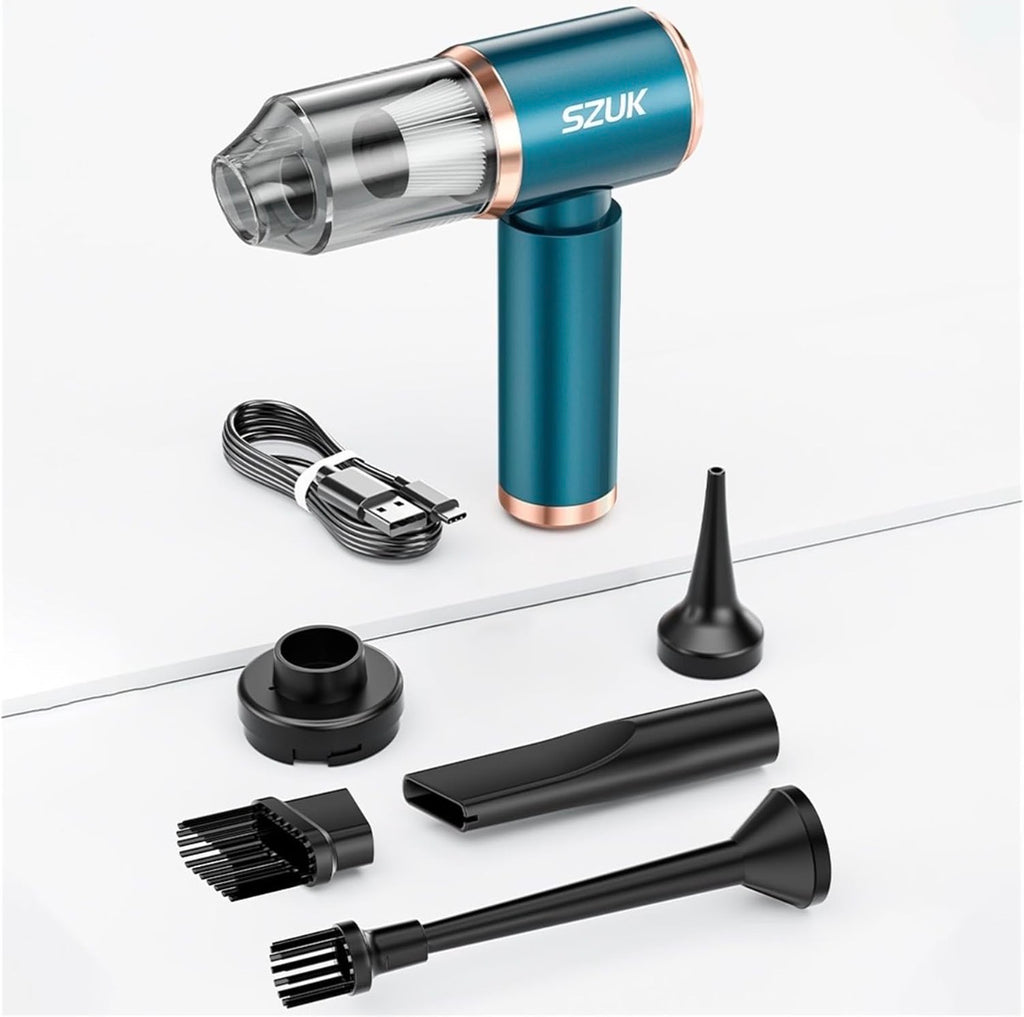 Cordless Handheld Car Vacuum Cleaner, 90000Pa Strong Suction, USB-C Rechargeable Portable Vacuum for Car & Home – Blue