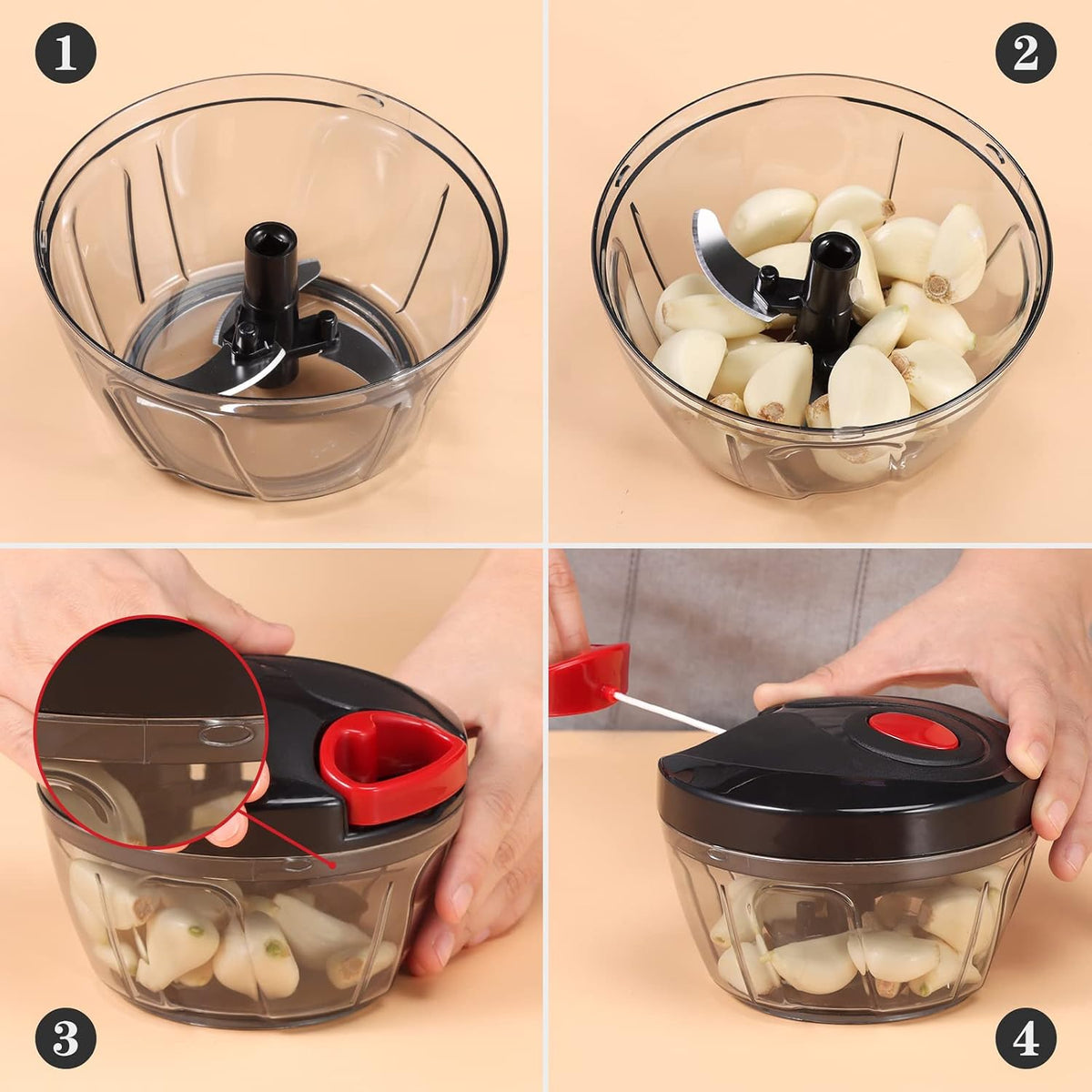 Manual Food Chopper Vegetable Cutter, Hand String Vegetable Chopper Onions Cutter for Vegetable Fruits Nuts BPA Free Food Safe Material, 500Ml Black