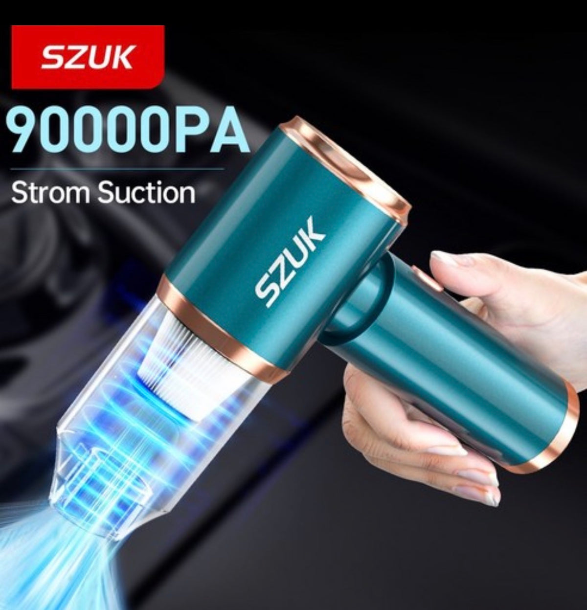 Cordless Handheld Car Vacuum Cleaner, 90000Pa Strong Suction, USB-C Rechargeable Portable Vacuum for Car & Home – Blue