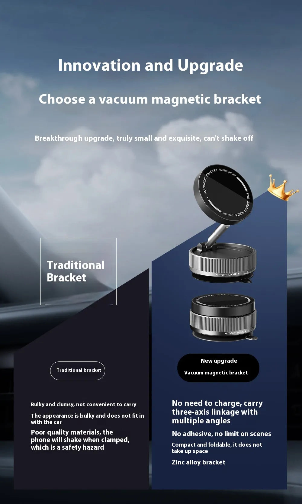 Vacuum Magnetic Phone Holder – Car, Desk & Mirror Mount