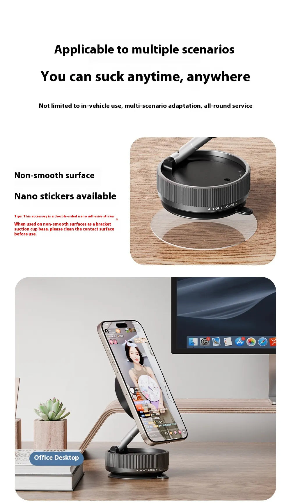 Vacuum Magnetic Phone Holder – Car, Desk & Mirror Mount