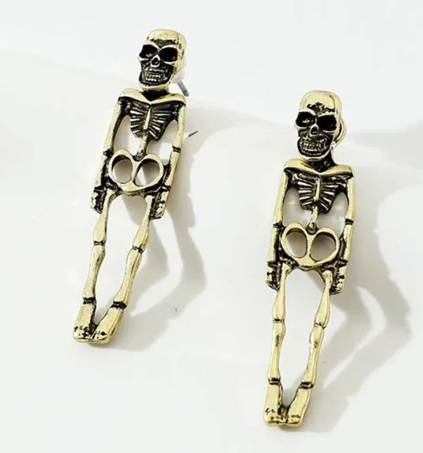 Halloween Skull Drop Earrings – Gold & Silver