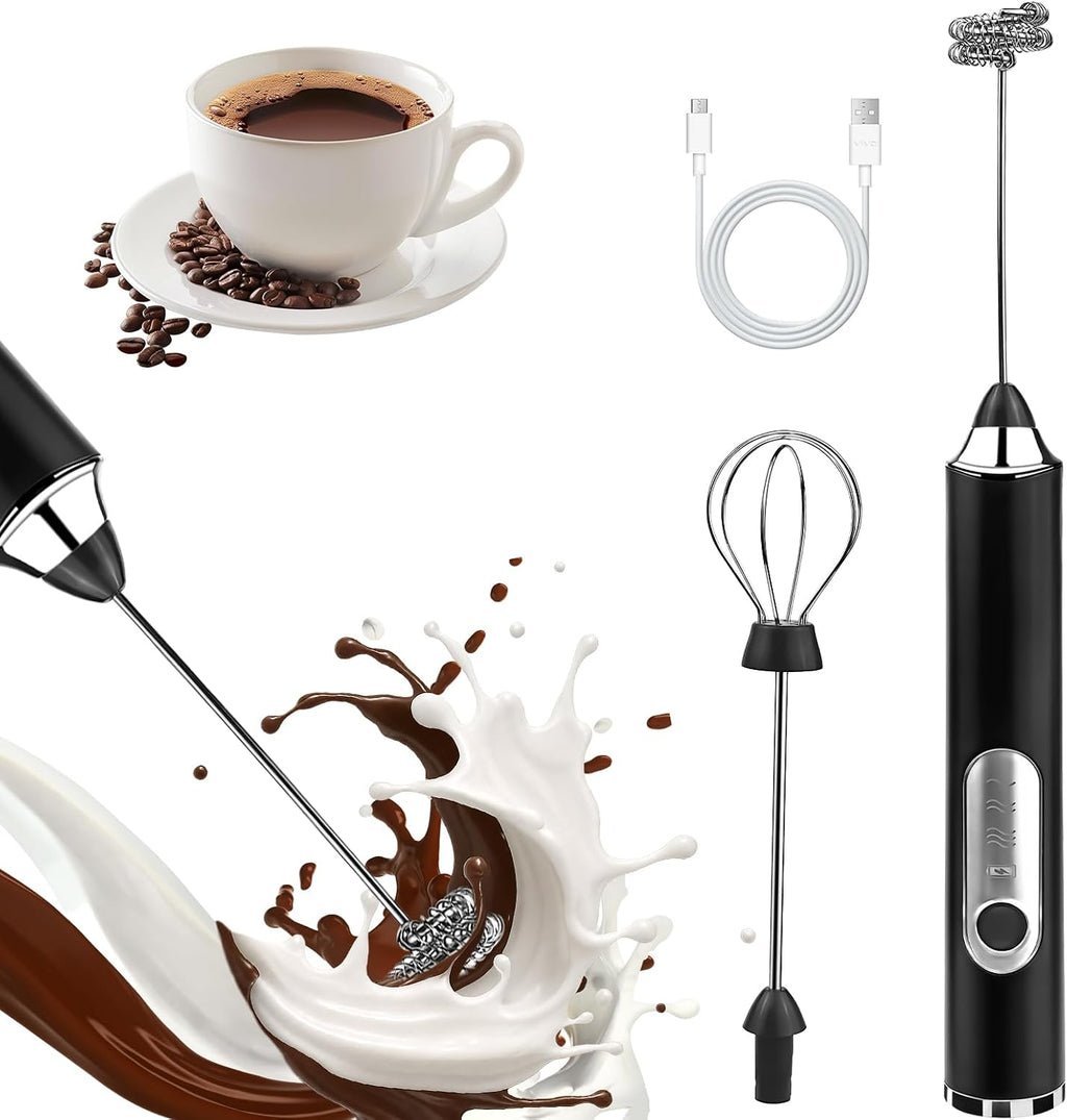 Handheld Milk Frother, Rechargeable Milk Frother, Coffee Mixer Wand, Black