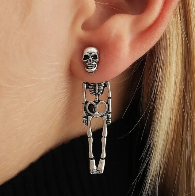 Halloween Skull Drop Earrings – Gold & Silver