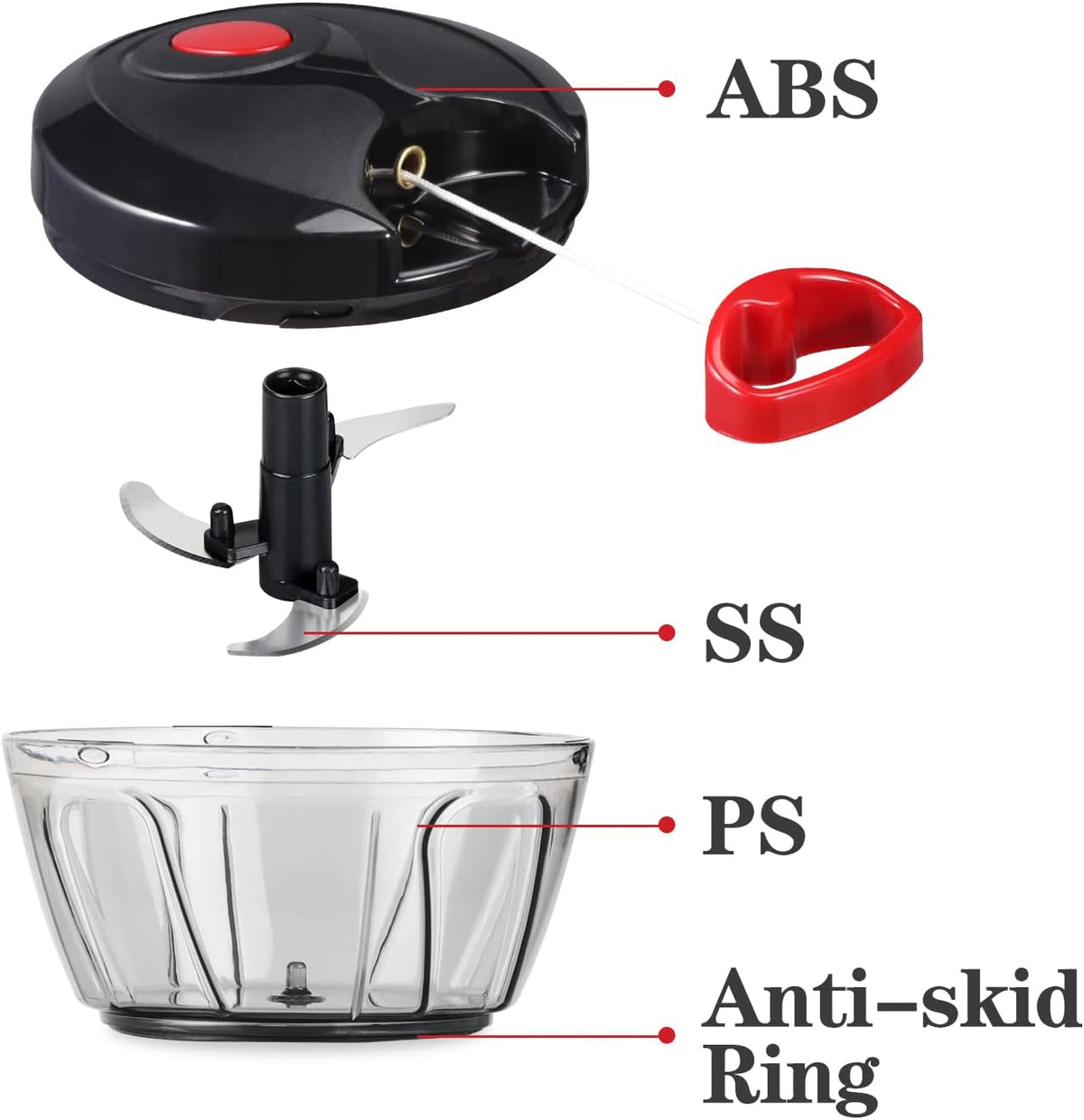 Manual Food Chopper Vegetable Cutter, Hand String Vegetable Chopper Onions Cutter for Vegetable Fruits Nuts BPA Free Food Safe Material, 500Ml Black