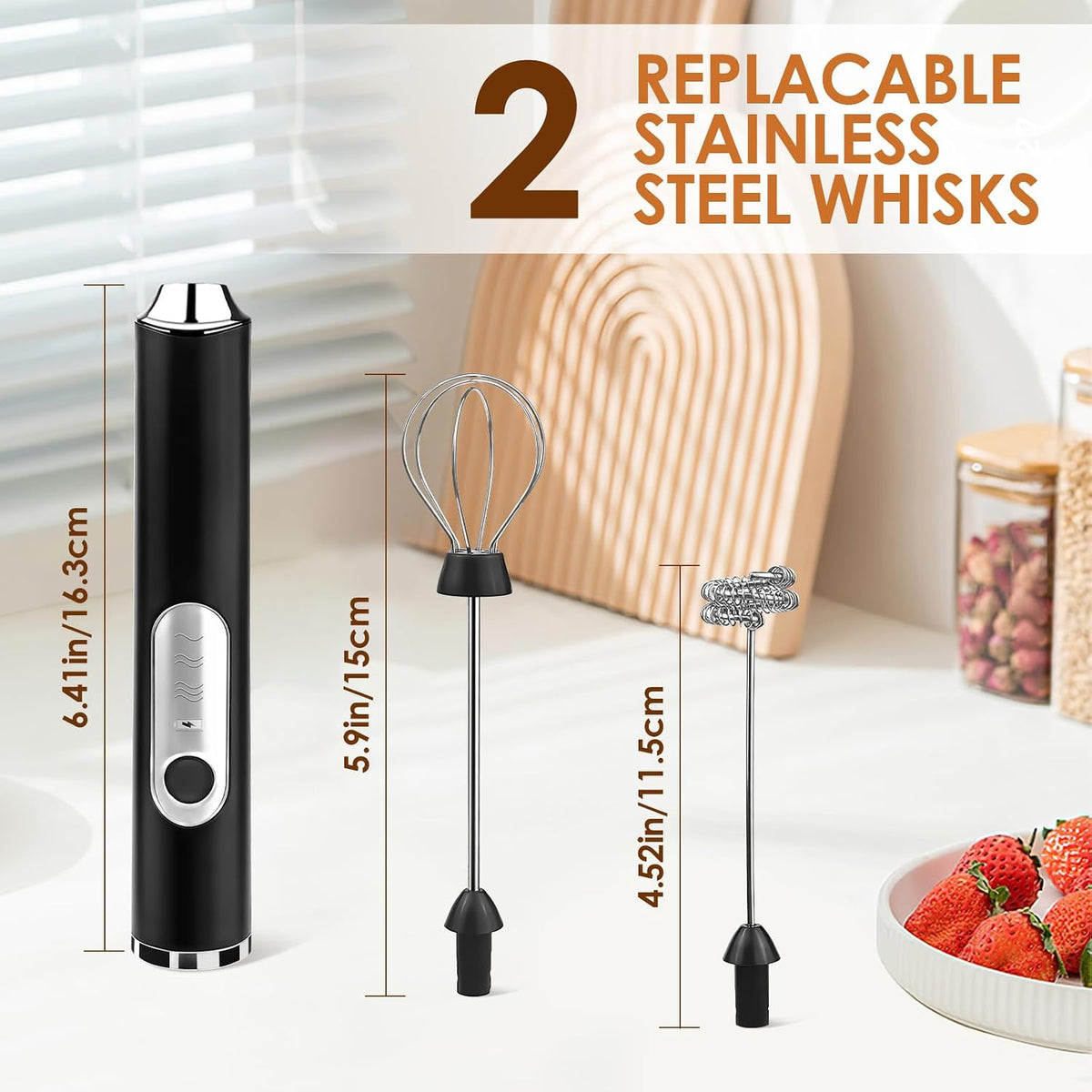 Handheld Milk Frother, Rechargeable Milk Frother, Coffee Mixer Wand, Black